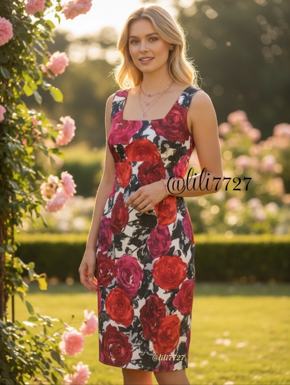 MICHAEL Michael Kors Silk  Pink And Black Floral Midi Dress Size 6 Fully Lined